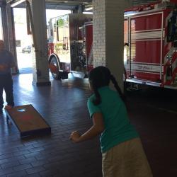 playing corn hole