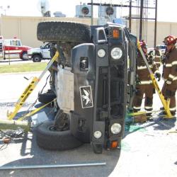 vehicle on its side