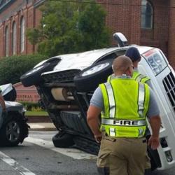vehicle on its side