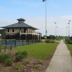 Tennis center, tennis court, and path