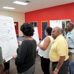 group of people looking at charts
