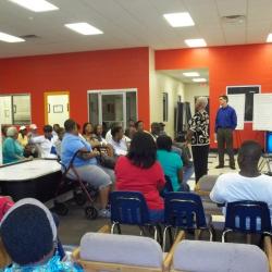 group of people watching presentation
