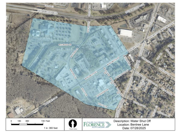 Water Shut Off Bentree Lane Map for 07/28/2025