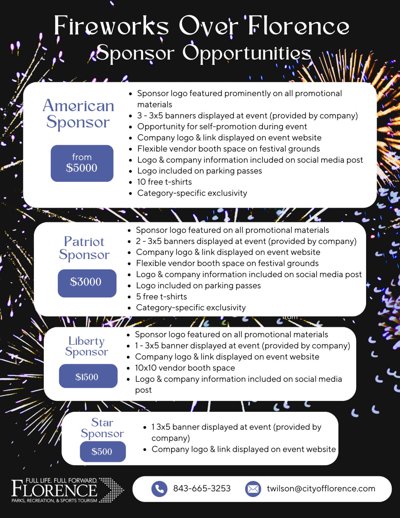 Fireworks Over Florence Sponsorship Information