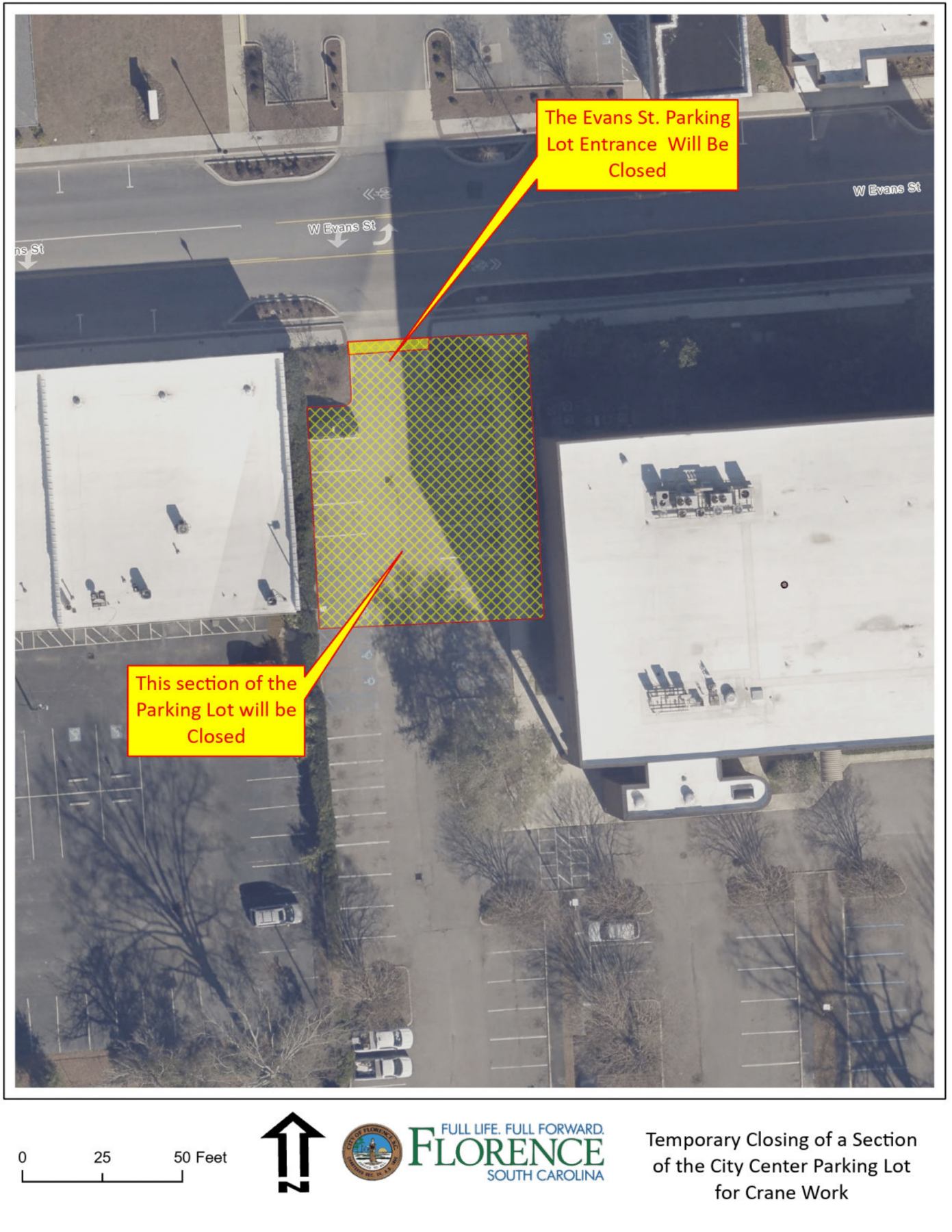Map displaying parking lot entrance across from Stokes Eye Center will be closed until Monday, June 2nd, 2025