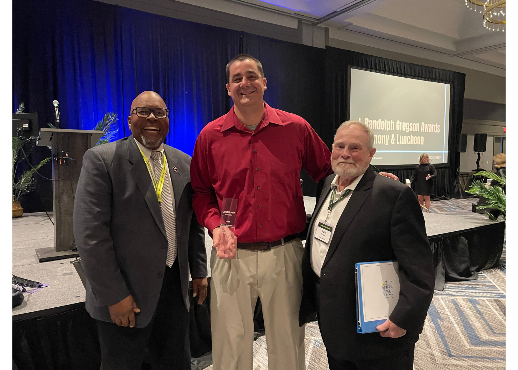 Pictured, from left, are Ernie James, Tim Wilson and Paul Pittman after the City of Florence was honored with the 2023 Outstanding Parks and Recreations Department Award at the USTA Southern Annual Meeting in Atlanta.